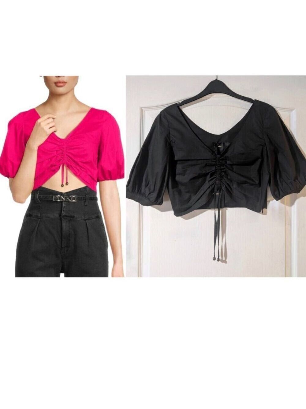 PINKO | Venezia Puff Sleeve Crop Top In Black